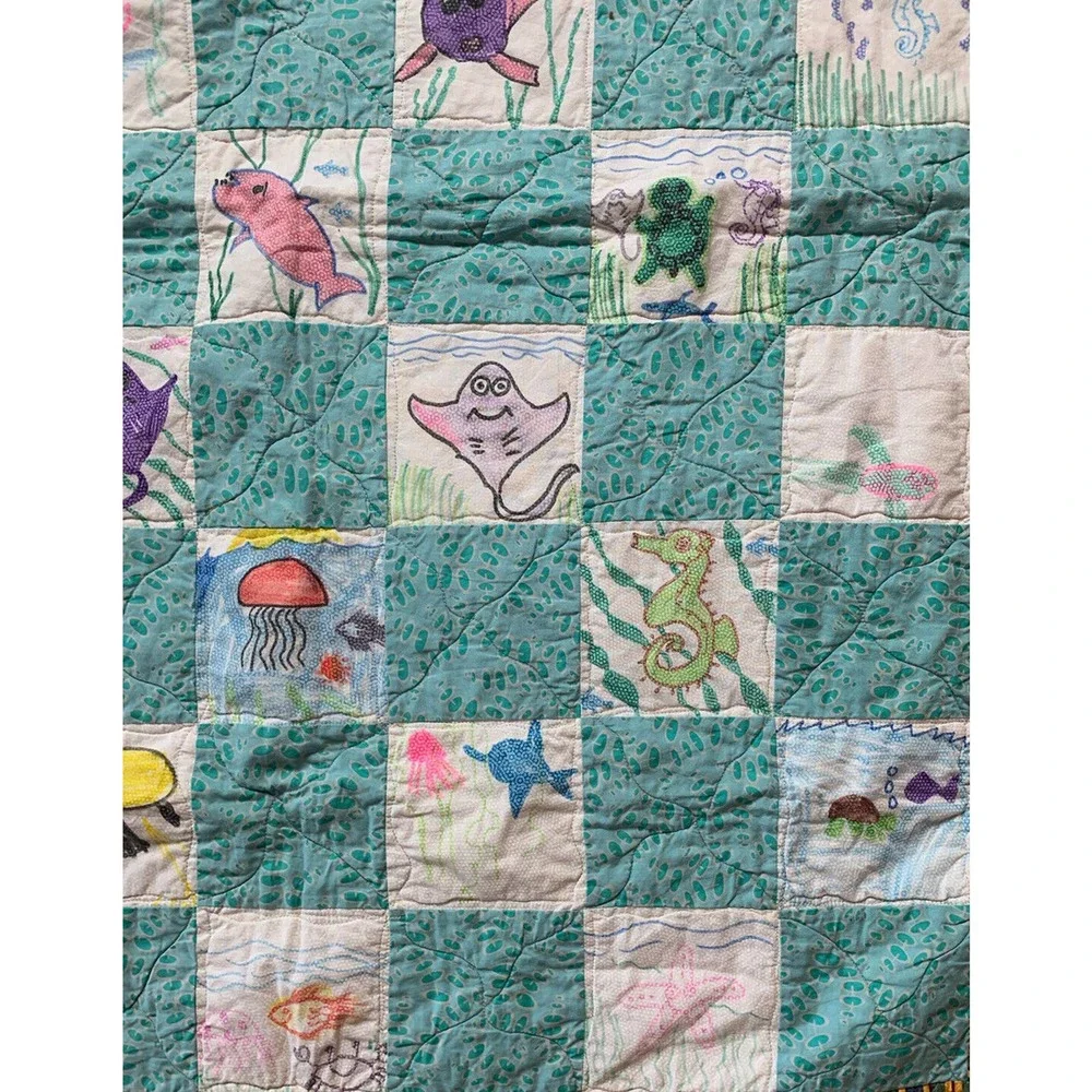 Kids Draw For Kids Ocean Life Fish Shark Turtle‎ Print Quilt Blanket 57